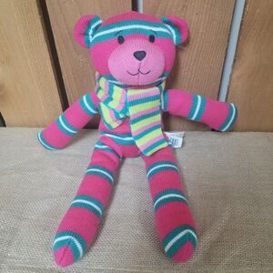 Dan Dee Collectors Choice Teddy Bear Knit Plush 17" Pink Aqua Striped Stuffed